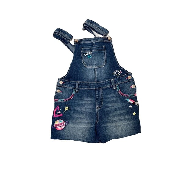 Jordache Girls Fringe‎ Hem Shortalls With Science Themed Patches Size XXL 18 - Picture 1 of 11